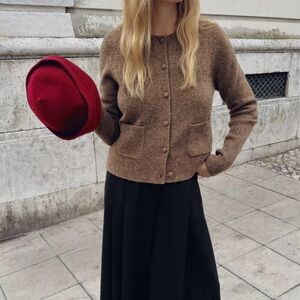 Zara Covered Button Cardigan Medium Brown